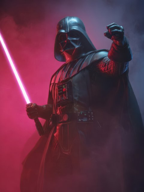 Darth Vader with a sword against a background of smoke - Wallpapers for HTC/BlackBerry in 480x640 resolution