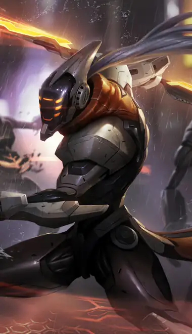 rain Wallpapers for iPhone 14 Pro/15 Pro (1179x2556): Master Yi, League Of Legends, robot, warrior
