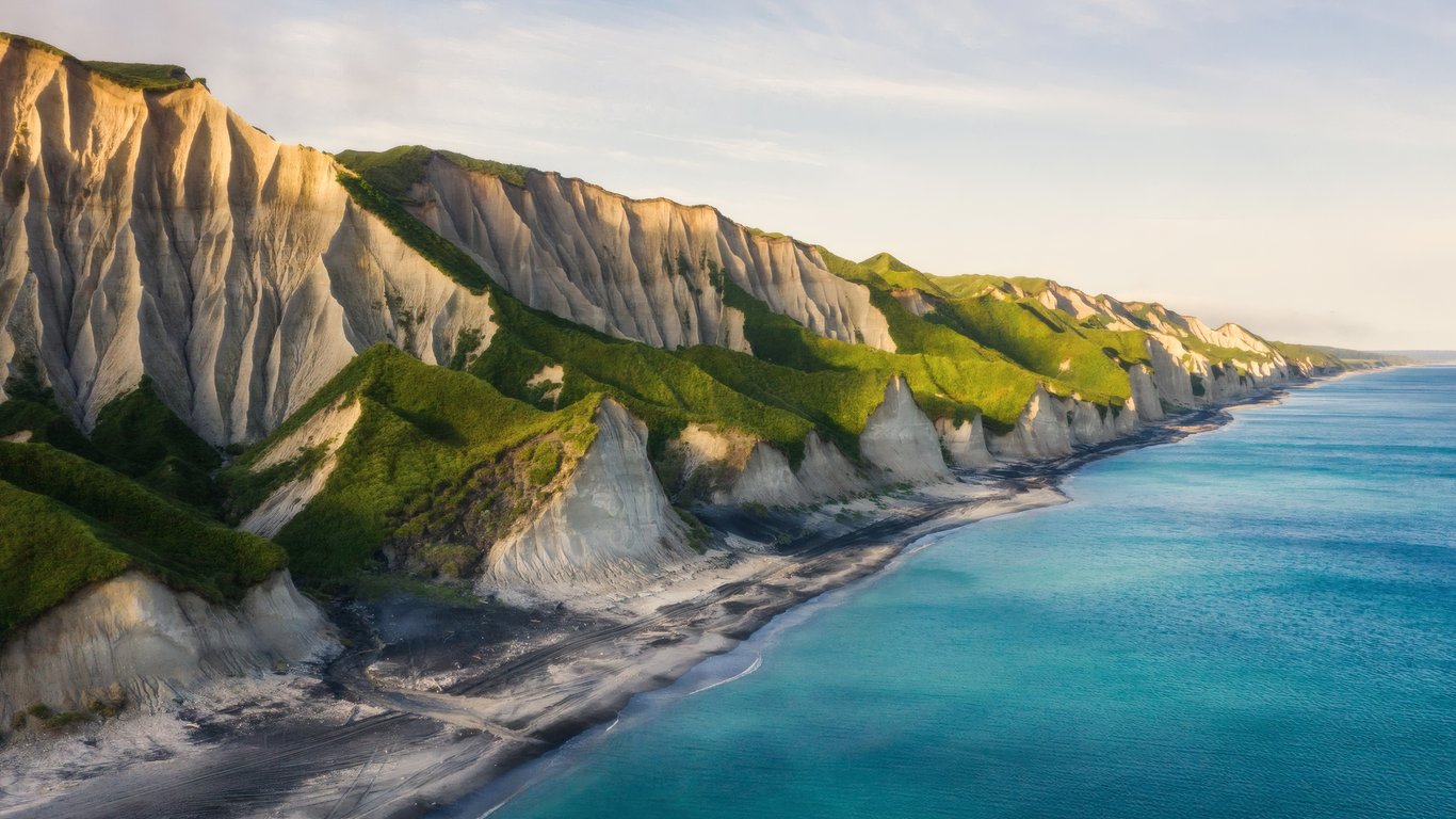 Coastal cliffs at sunrise - Laptop Wallpapers in 1366x768 resolution