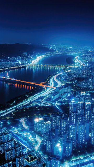 Seoul Night Skyline with River and Bridge - Wallpapers for Nokia, Samsung in 360x640 resolution