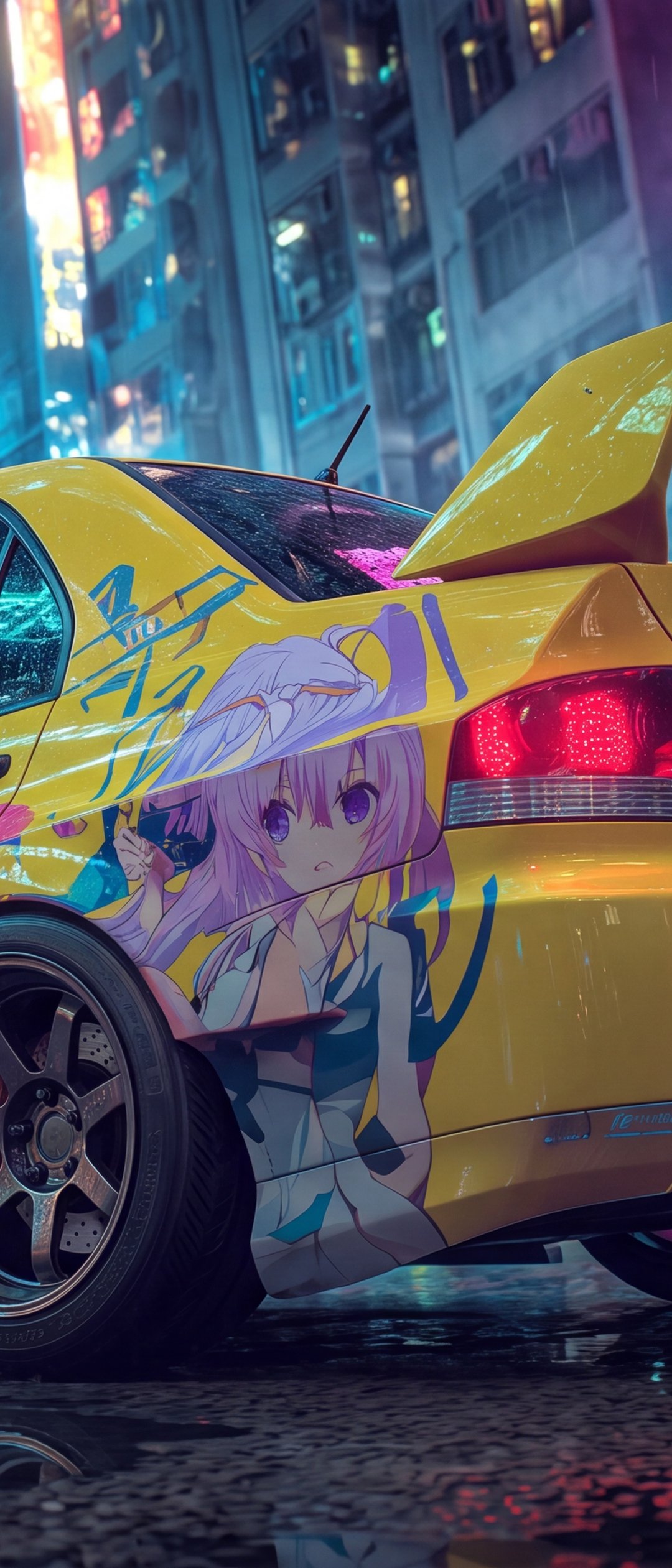 Mitsubishi Lancer Evolution с аниме ливреями - Обои для Samsung Galaxy Z Flip7, Sony Xperia 5 II/5 III/5 V/10 IV/10 V, Xiaomi Mix Fold 3 в разрешении 1080x2520