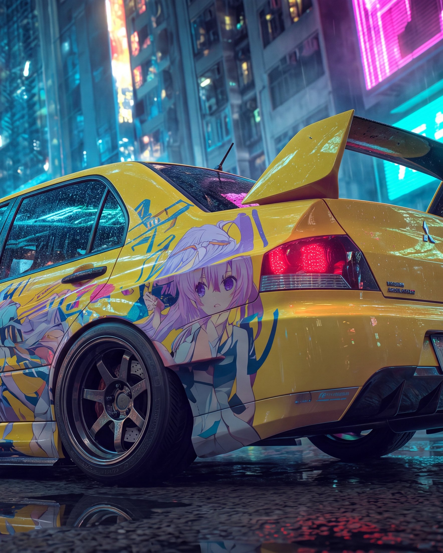 Mitsubishi Lancer Evolution с аниме ливреями - Обои для Samsung Galaxy Z Fold 2/3 в разрешении 1768x2208