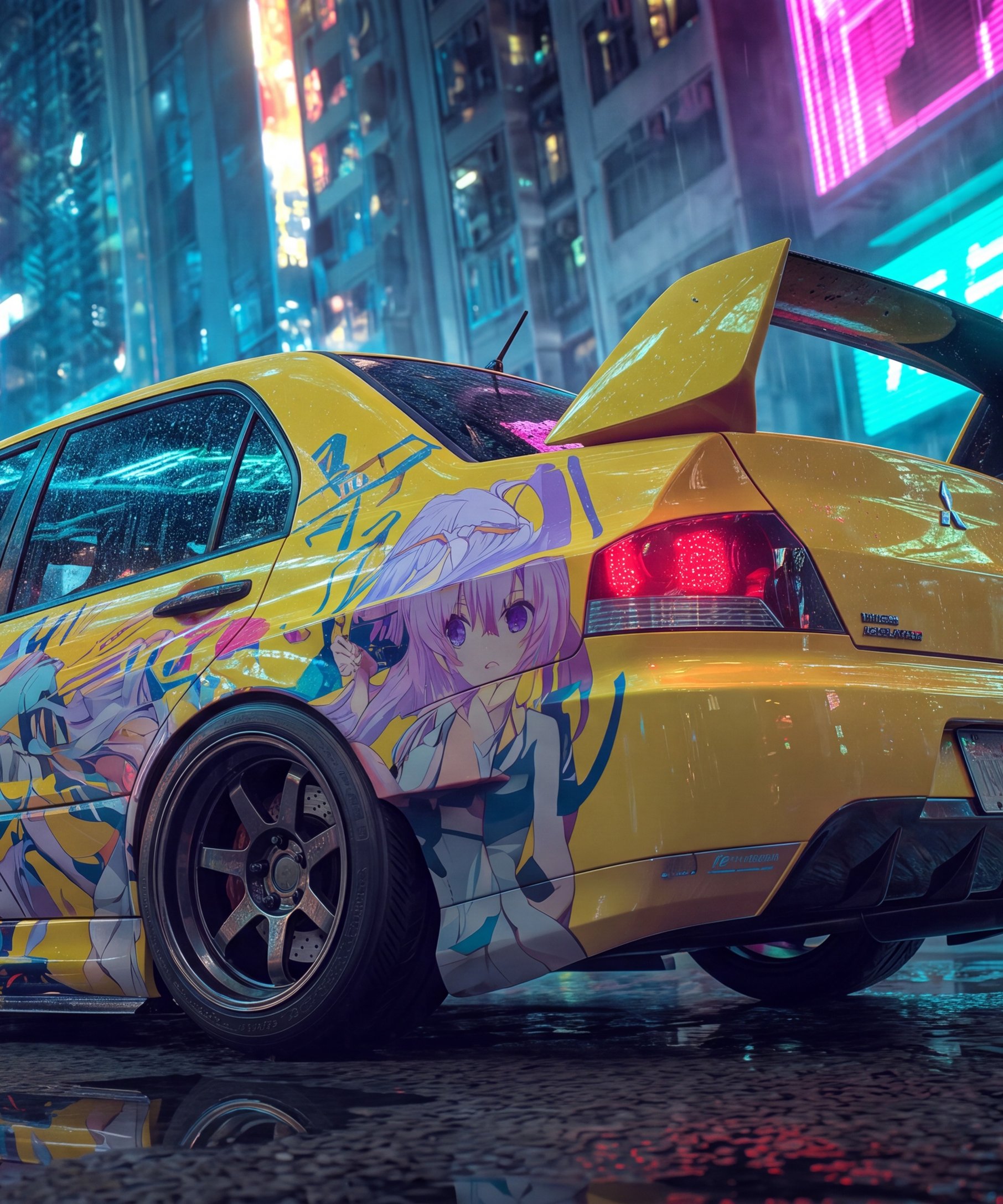 Mitsubishi Lancer Evolution с аниме ливреями - Обои для Samsung Galaxy Z Fold4/Z Fold5/Z Fold6 в разрешении 1812x2176