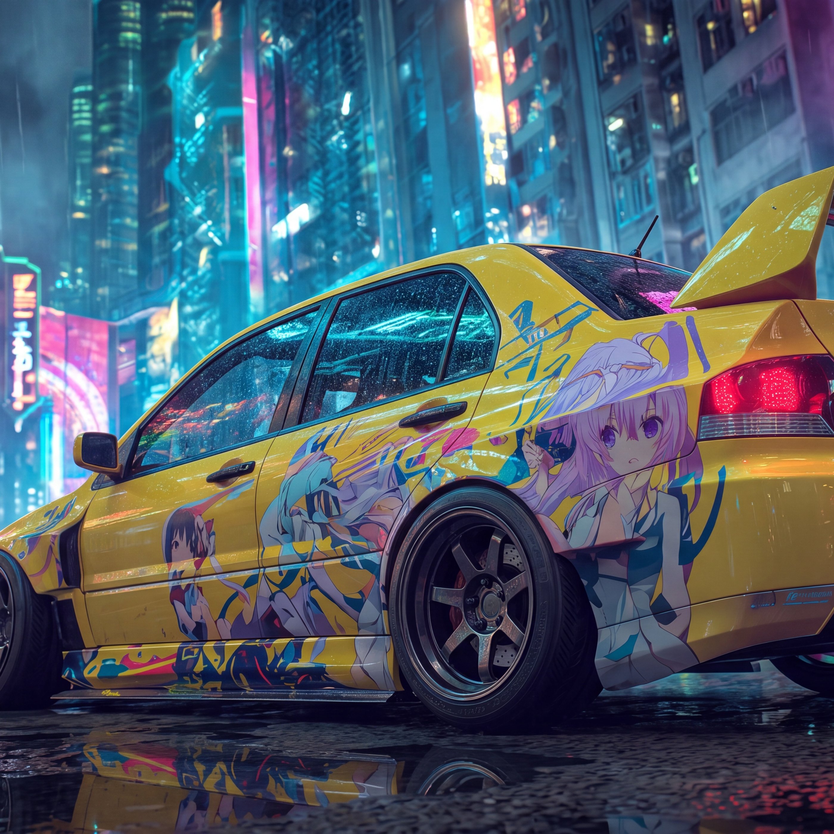 Mitsubishi Lancer Evolution with anime liveries - Wallpapers for Samsung Galaxy Tab S9+ in 2800x2800 resolution