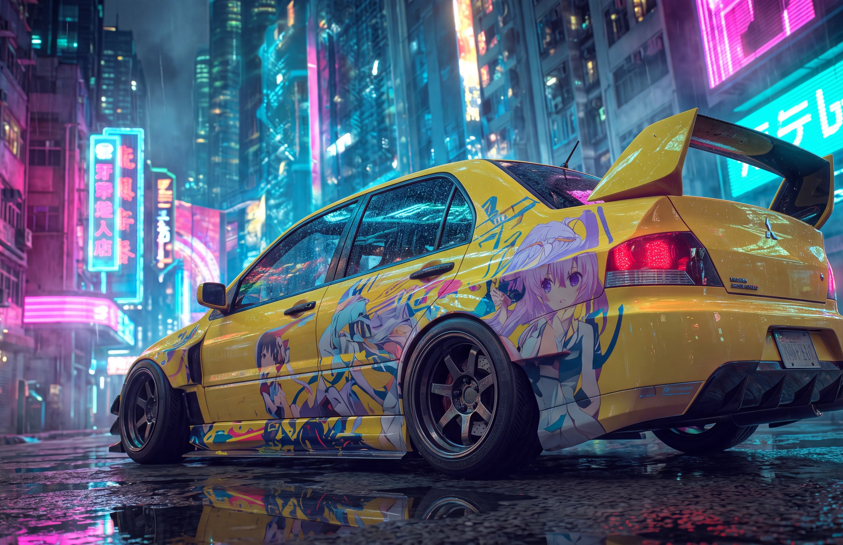 Mitsubishi Lancer Evolution with anime liveries - Wallpapers for Apple MacBook 16.2″ in 3456x2234 resolution