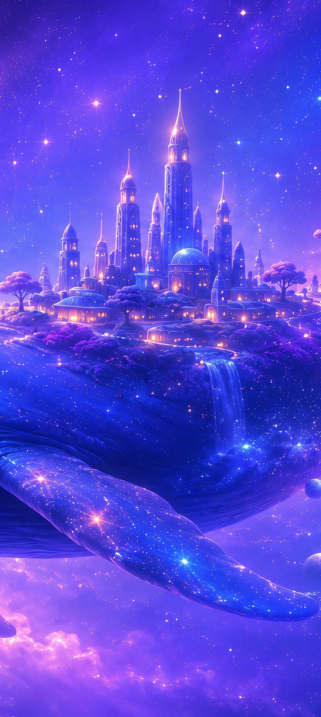 Flying City on a Whale in Space - Wallpapers for Samsung Galaxy A13/A14/A53, Realme 12 Pro 5G, POCO M5 in 1080x2408 resolution