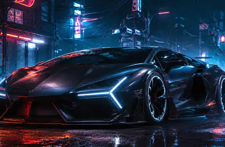 Обои ночь: Lamborghini Revuelto, киберпанк, суперкар, спорткар