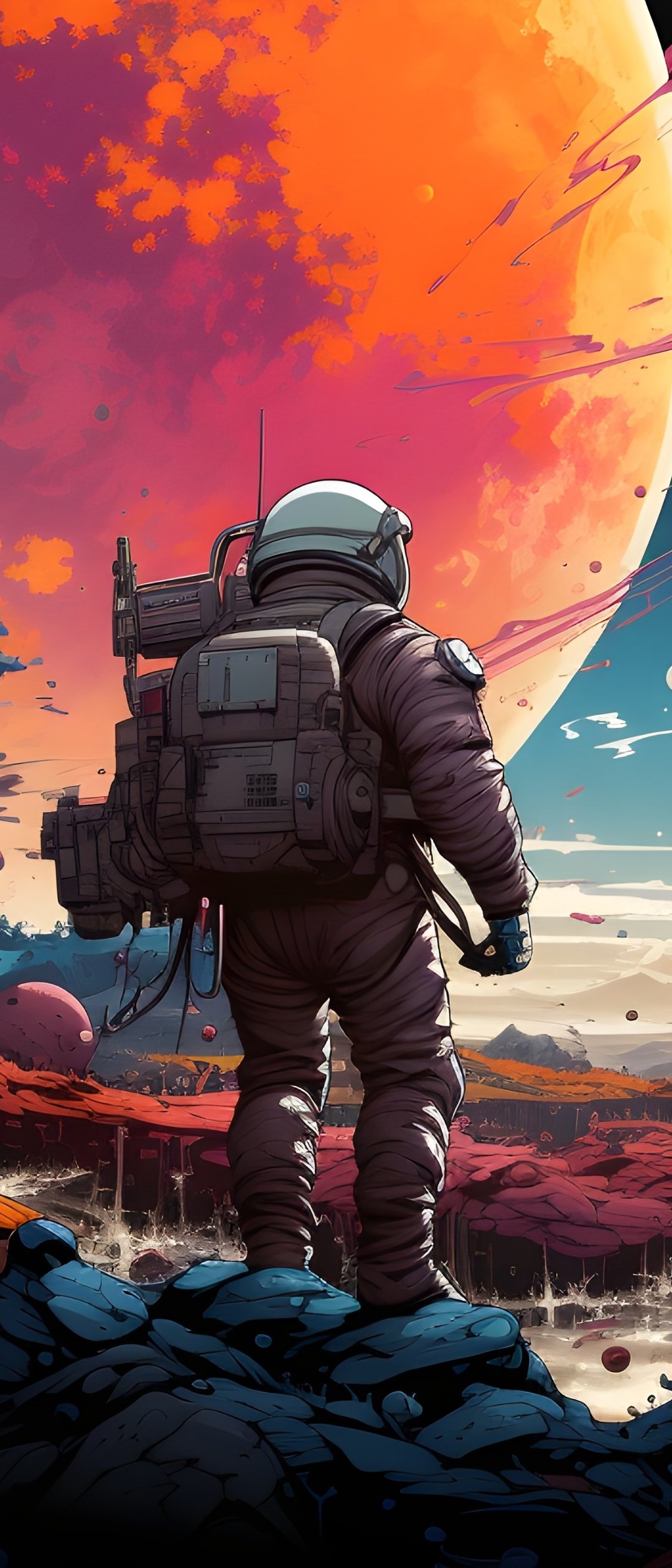 Astronaut on Surreal Planet Coast - Wallpapers for Samsung Galaxy Z Flip7, Sony Xperia 5 II/5 III/5 V/10 IV/10 V, Xiaomi Mix Fold 3 in 1080x2520 resolution