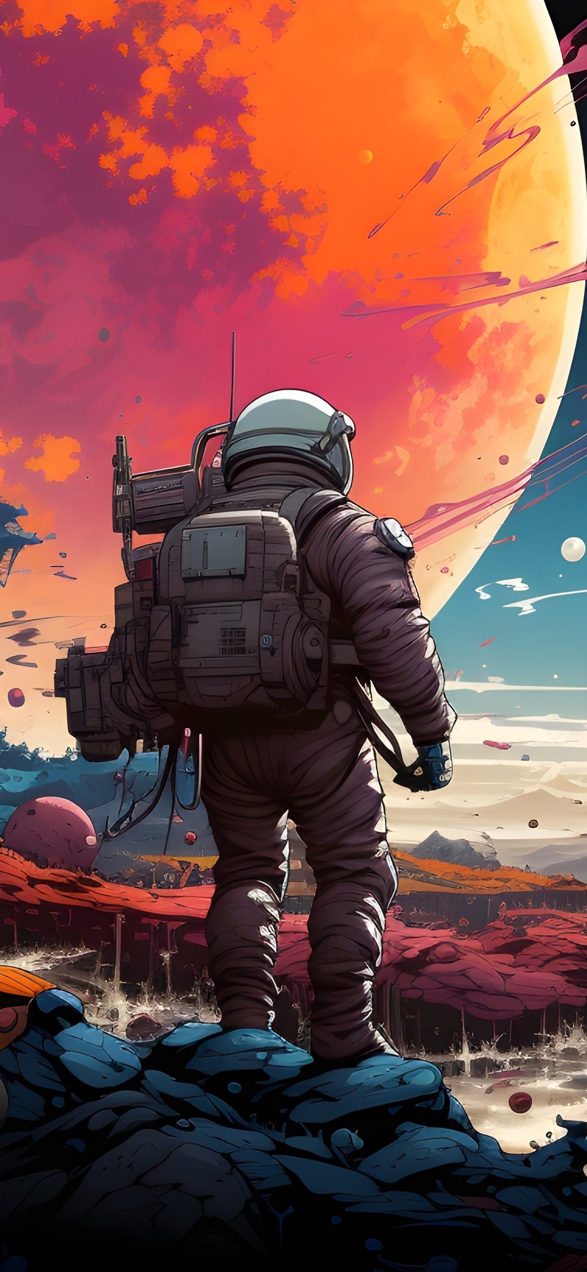 Astronaut on Surreal Planet Coast - Wallpapers for iPhone 12 Pro/13 Pro/14 in 1170x2532 resolution