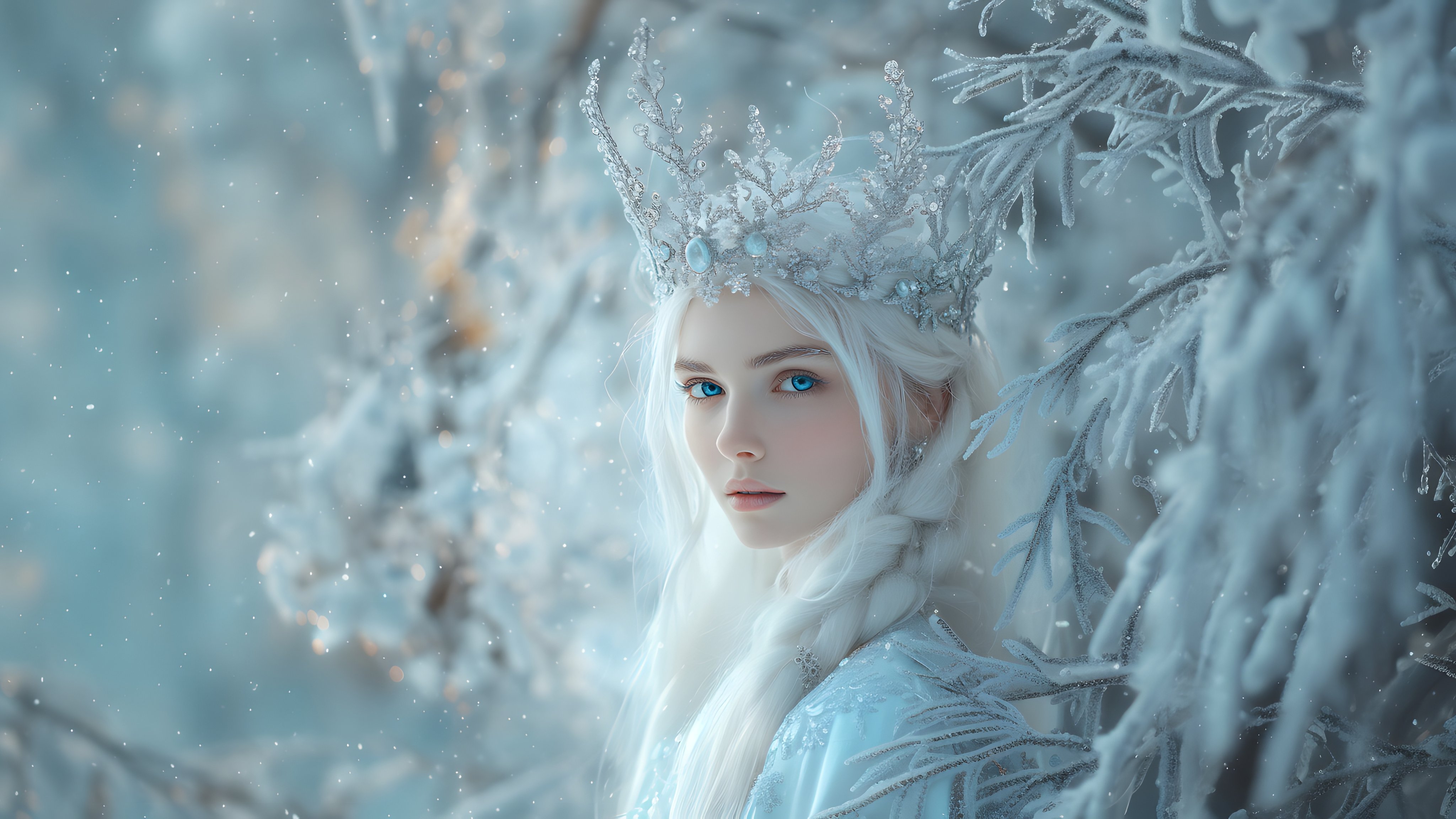 Fantasy Princess in Winter Forest - Wallpapers for Apple iMac 21.5″ in 4096x2304 resolution