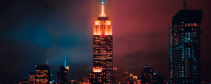 Night City Wallpapers for UltraWide 32:9 monitors (3840x1080): Empire State Building, New York City, Manhattan, clouds