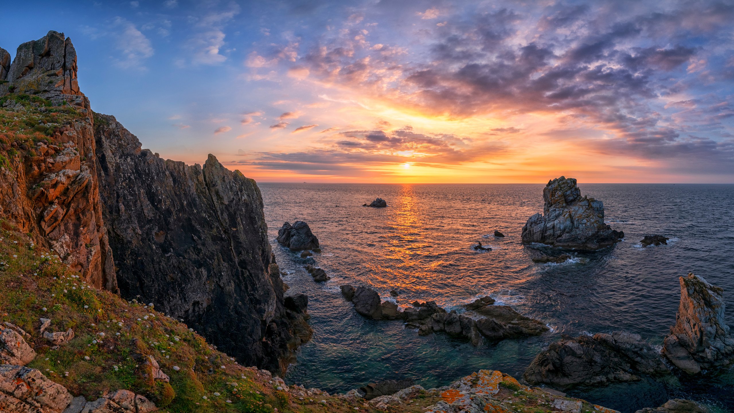 French Coastal Cliffs at Sunset - 2K Quad HD wallpapers in 2560x1440 resolution