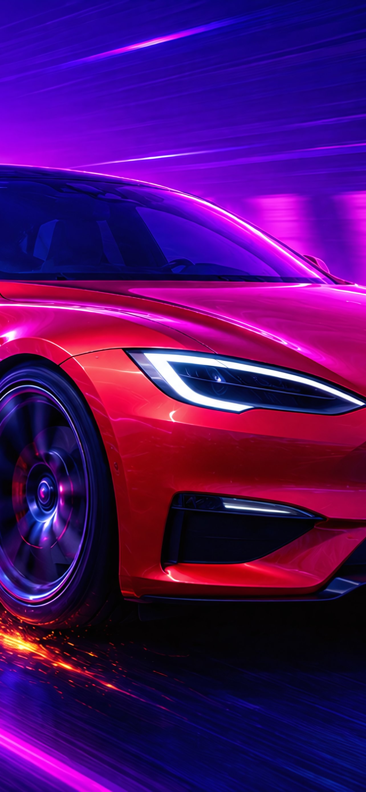 Tesla Model S Plaid in Neon Light - Wallpapers for iPhone 13 Pro Max/12 Pro Max/14 Plus in 1284x2778 resolution