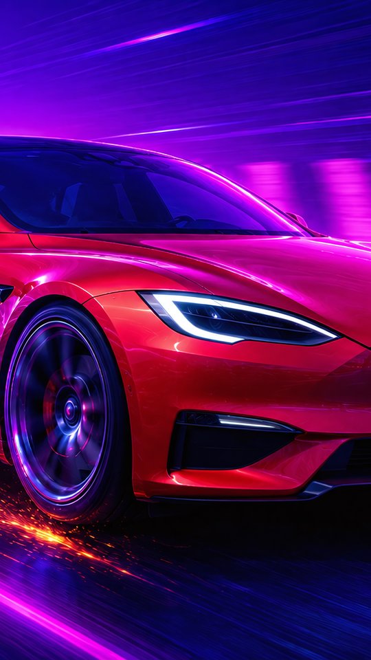 Tesla Model S Plaid in Neon Light - Wallpapers for Samsung, HTC, Sony in 540x960 resolution