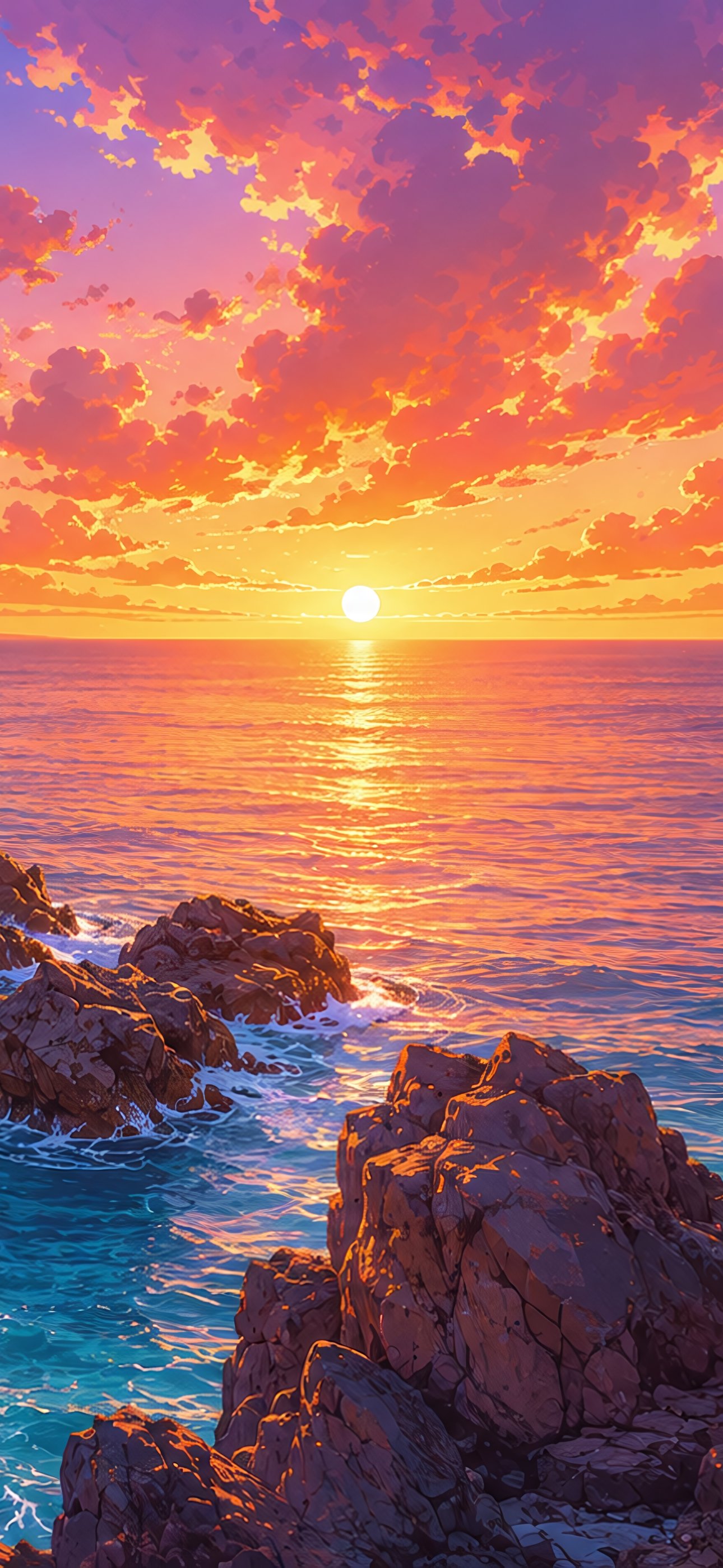 Red sunset over the rocky coast - Wallpapers for iPhone 15 Pro Max/14 Pro Max in 1290x2796 resolution