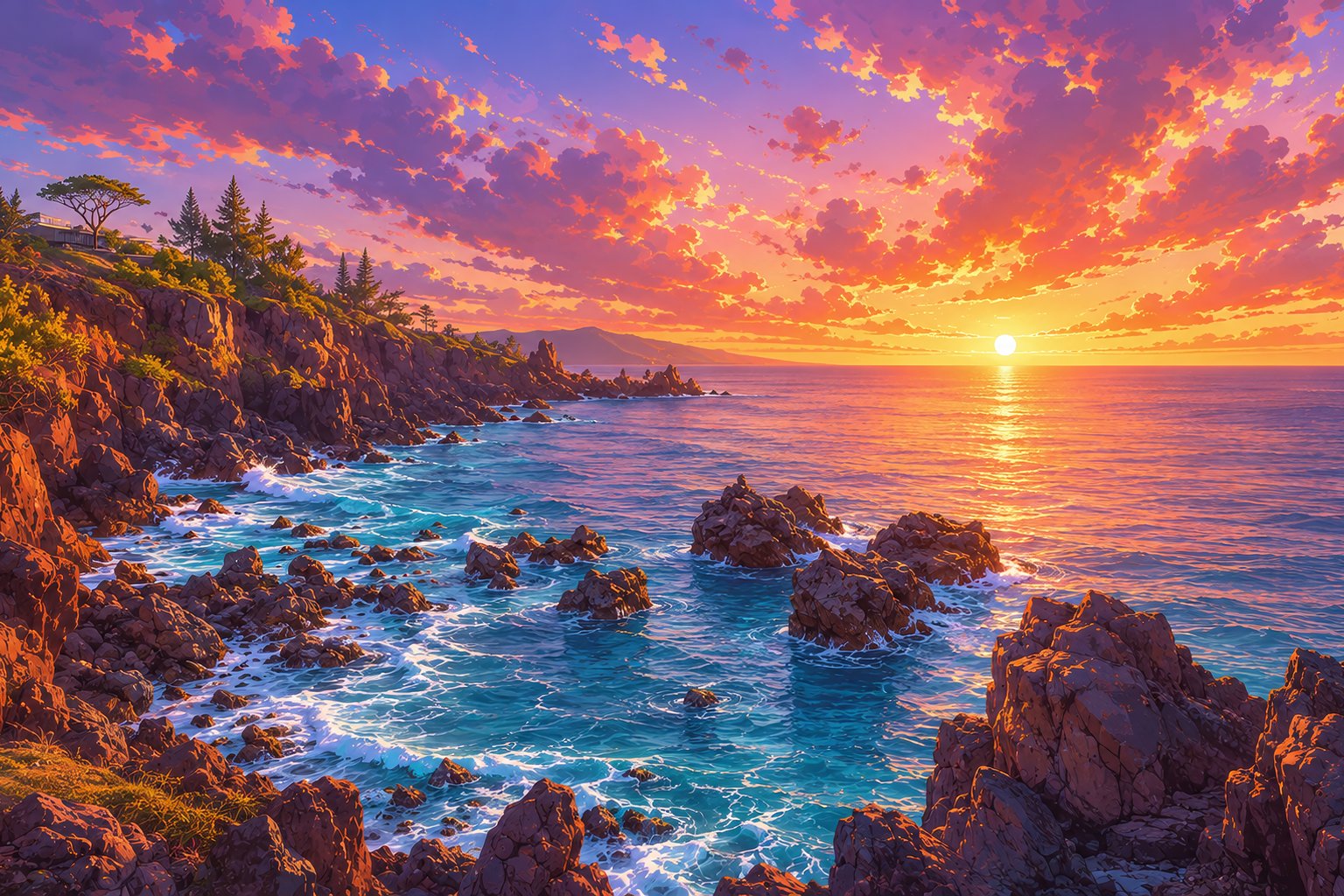 Red sunset over the rocky coast - Microsoft Surface 12.4″ wallpapers in 1536x1024 resolution
