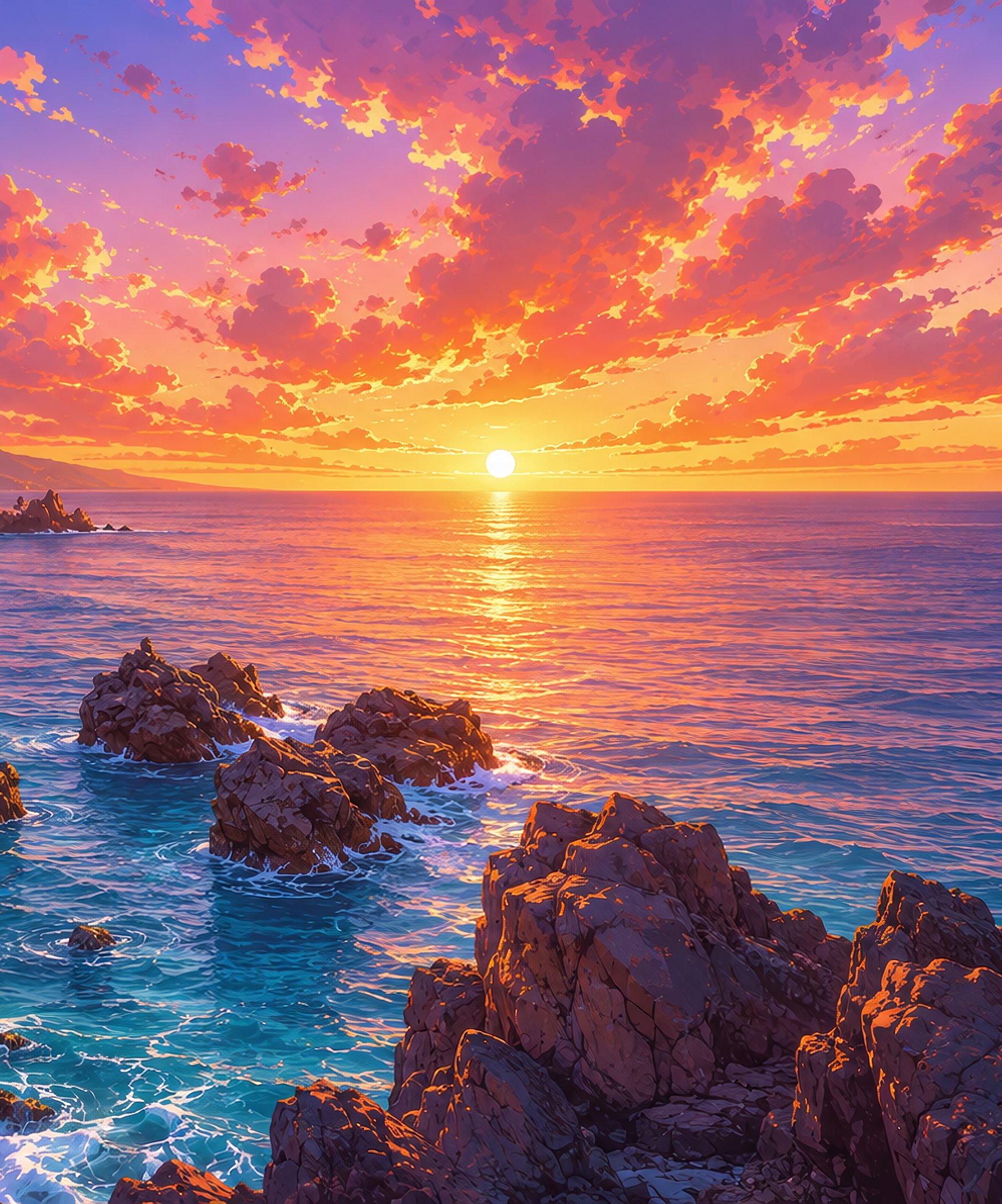 Red sunset over the rocky coast - Wallpapers for Samsung Galaxy Z Fold4/Z Fold5/Z Fold6 in 1812x2176 resolution