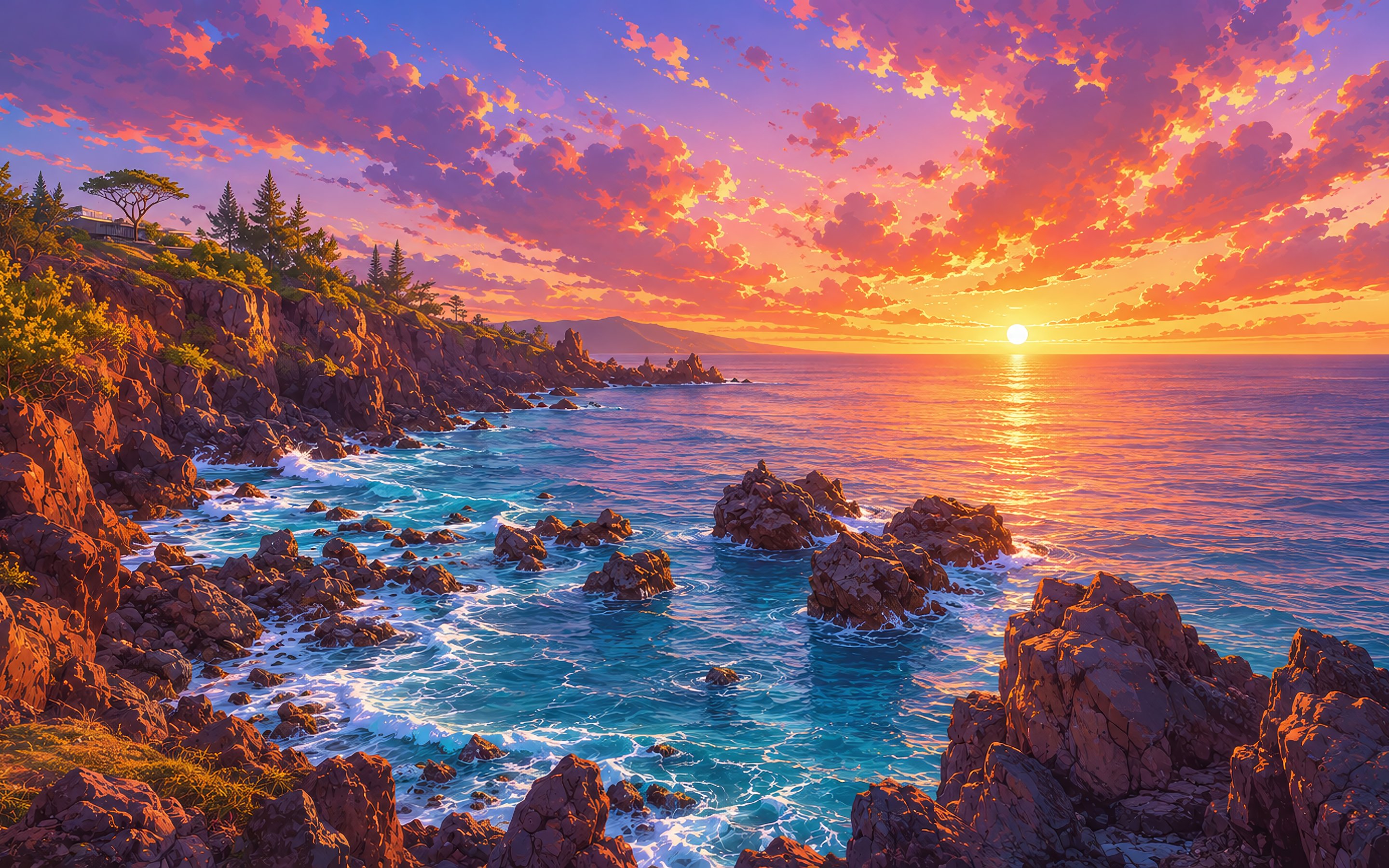 Red sunset over the rocky coast - Wallpapers for Apple MacBook 15″ in 2880x1800 resolution
