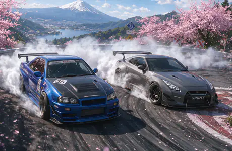 WUXGA обои машины (1920x1200): дрифт, Nissan Skyline GTR R34, Nissan GTR R35, Фудзи
