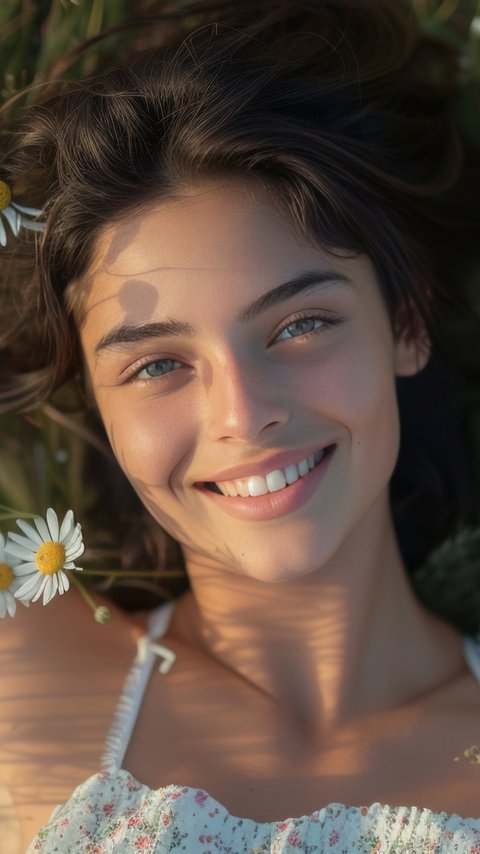 Woman lying in chamomile field - Wallpapers for LG/ASUS in 480x854 resolution
