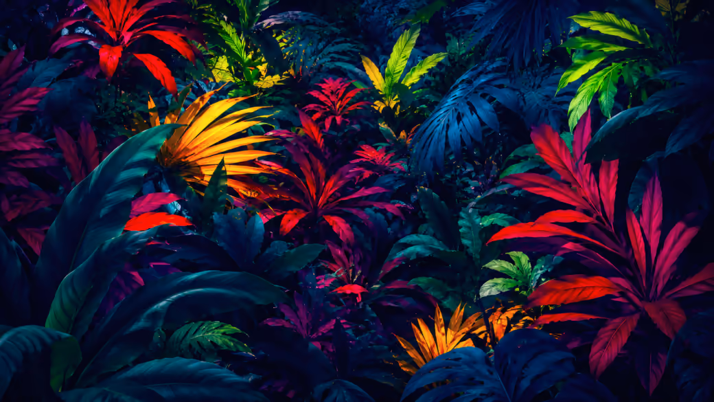 Tropical Jungle at Night — desktop and phone wallpaper, free download