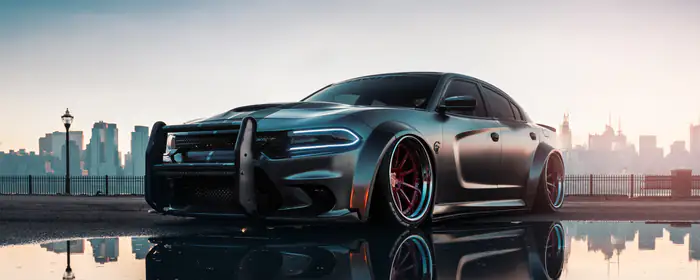 UltraWide 32:9 road wallpapers (5120x1440): Dodge Charger Hellcat, muscle car, sedan, body kit