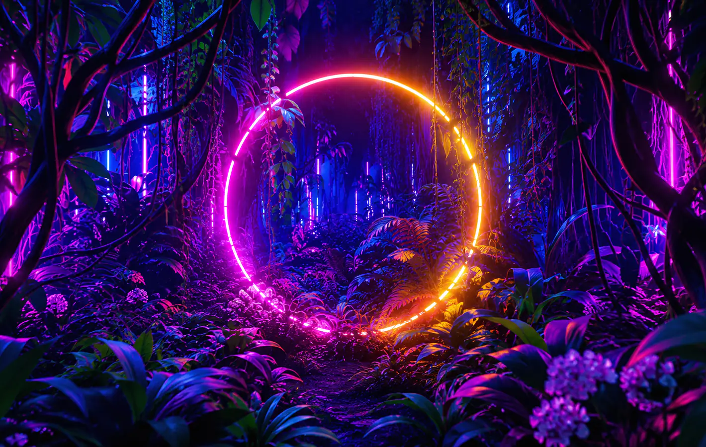 Neon Ring in Jungle — desktop and phone wallpaper, free download