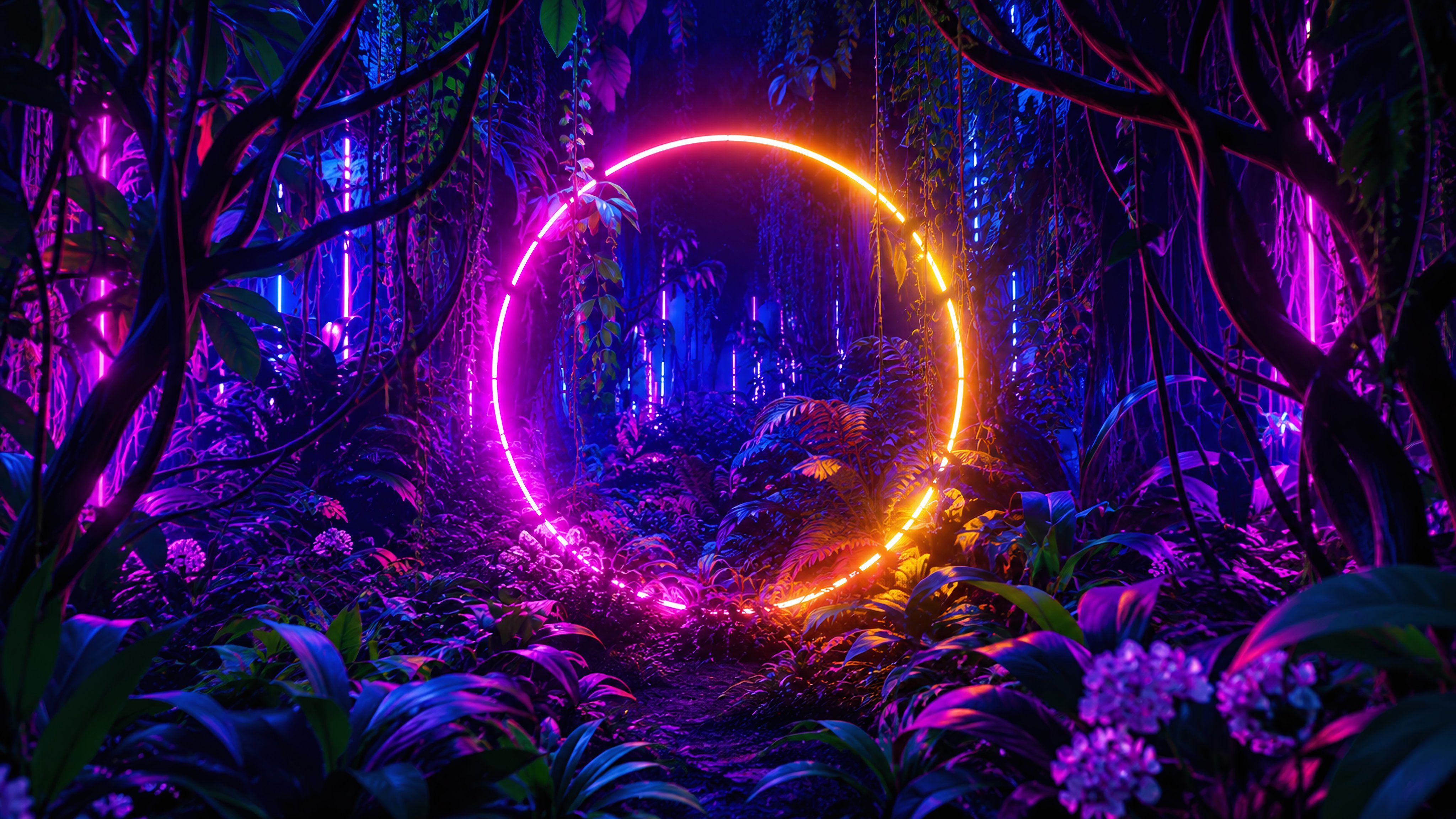 Neon Ring in Jungle - Wallpapers for Apple iMac 21.5″ in 4096x2304 resolution