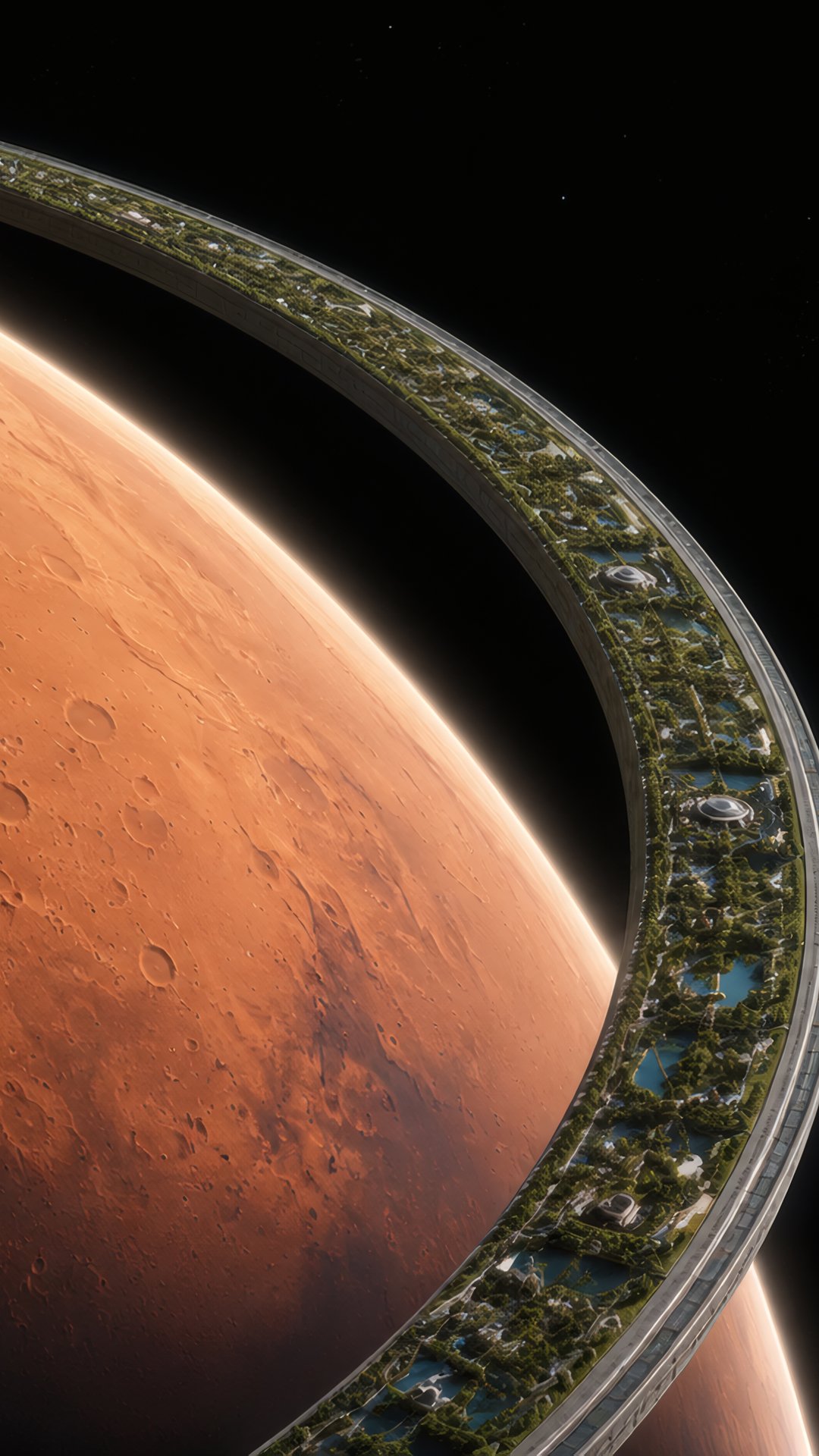 Mars with Orbital Habitat Ring - Wallpapers for Samsung, Honor, Sony in 1080x1920 resolution