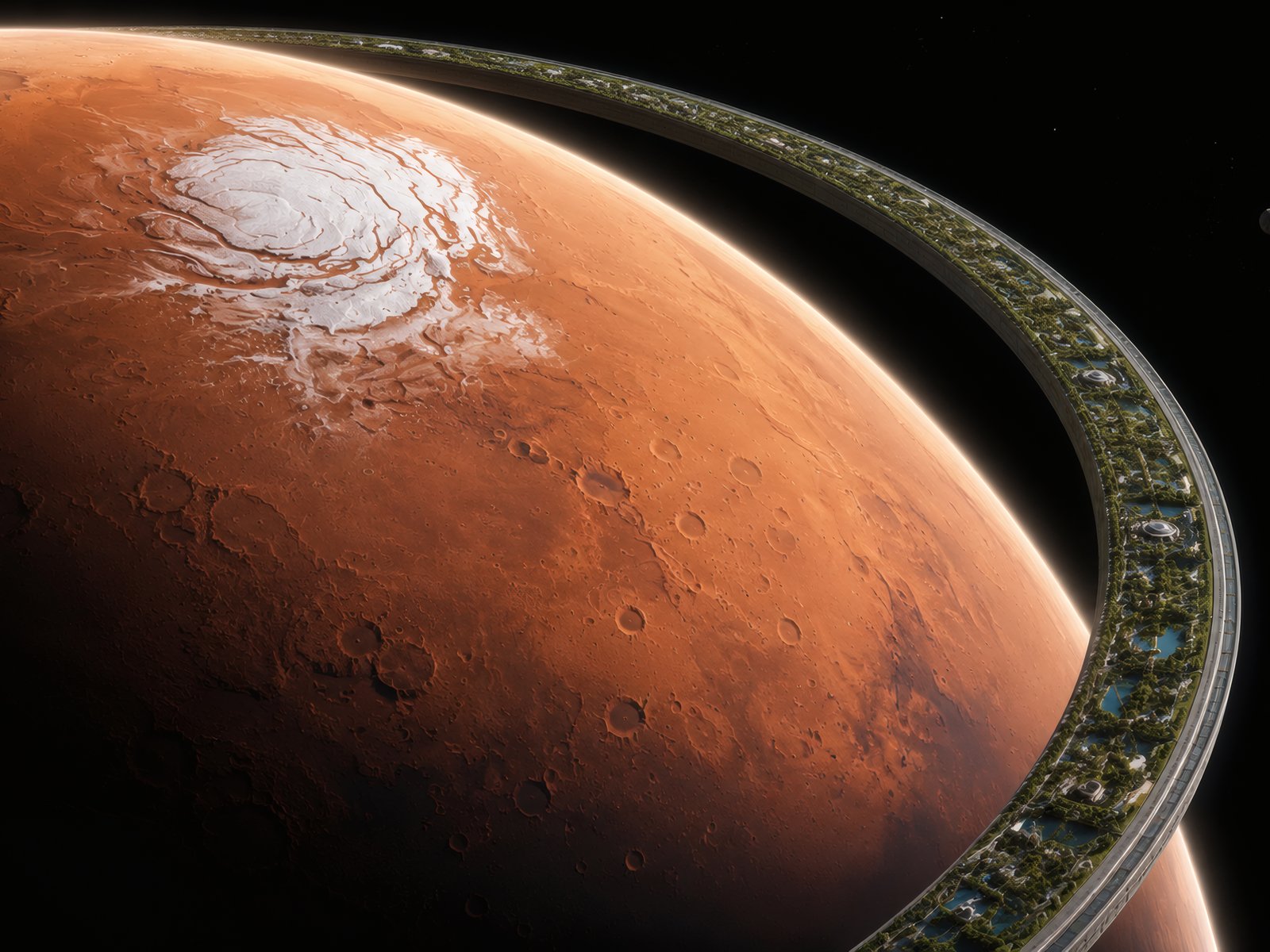 Mars with Orbital Habitat Ring - UXGA wallpapers in 1600x1200 resolution