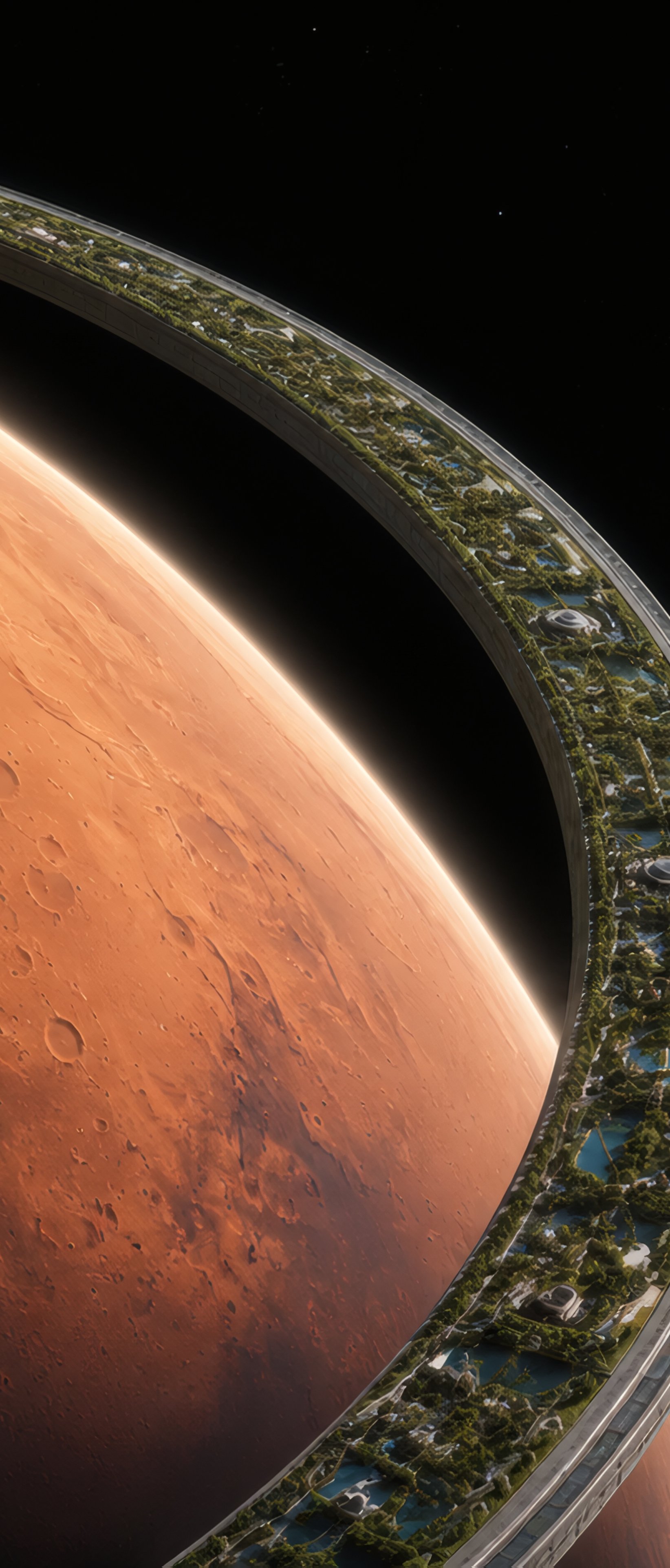 Mars with Orbital Habitat Ring - Wallpapers for Sony Xperia 1/Xperia 1 III/Xperia PRO-I in 1644x3840 resolution