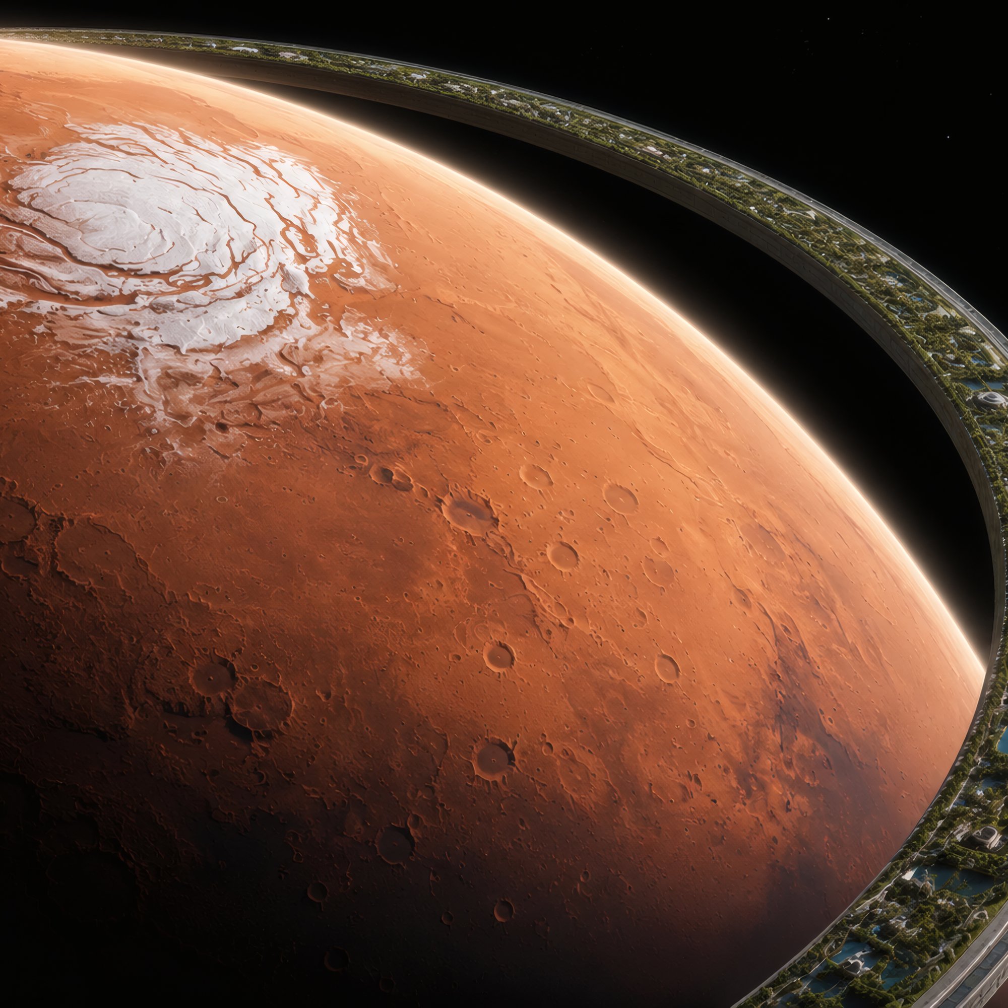 Mars with Orbital Habitat Ring - Wallpapers for Samsung/Xiaomi in 2000x2000 resolution