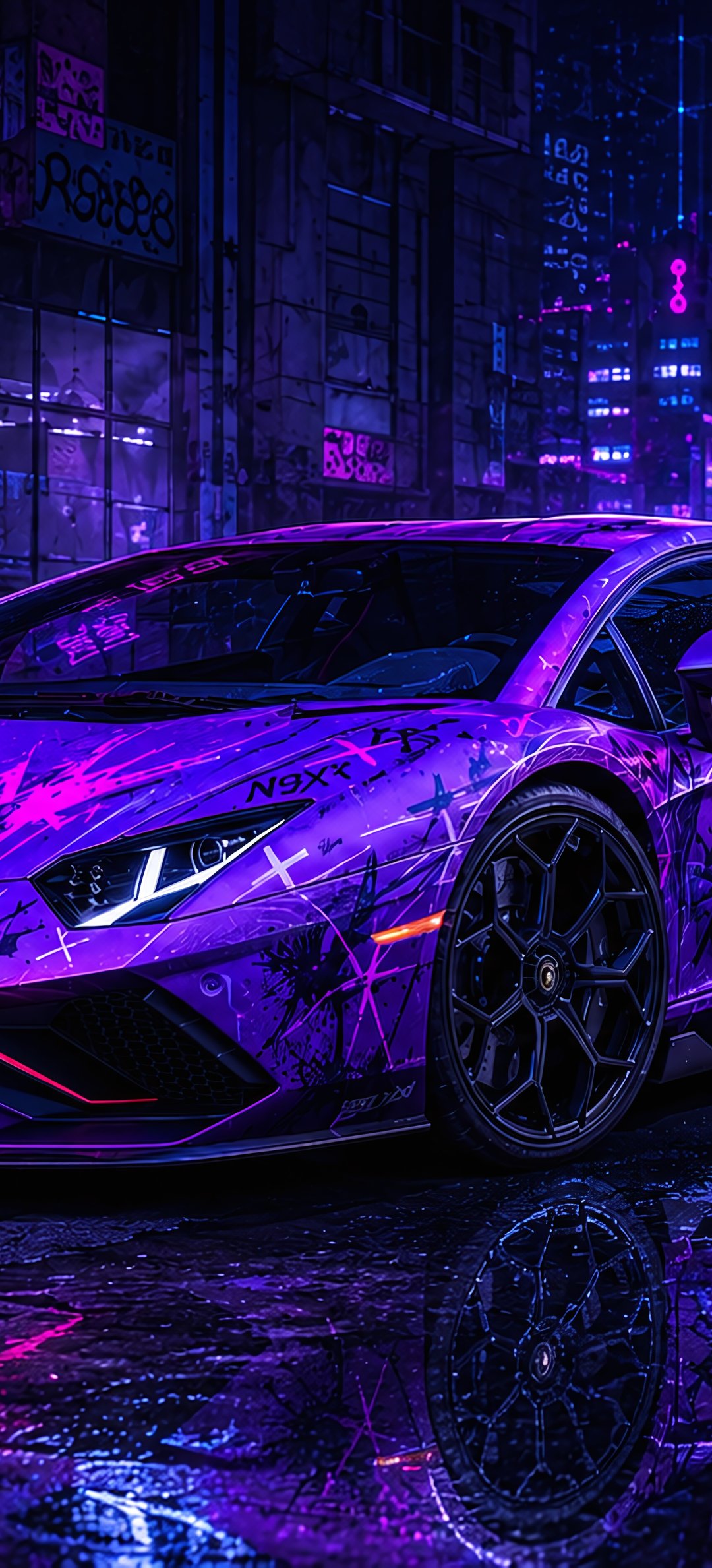 Purple Lamborghini Aventador S with livery - Wallpapers for Honor/Huawei in 1080x2376 resolution