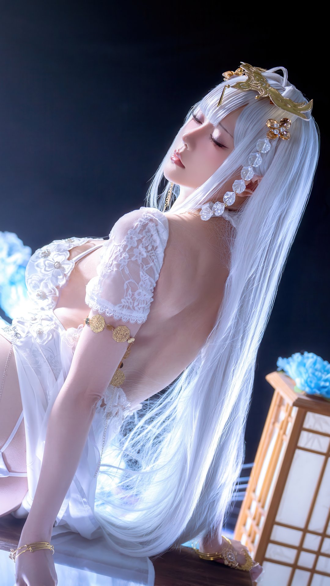 Hoshilily in white lace lingerie - Wallpapers for Samsung, Honor, Sony in 1080x1920 resolution