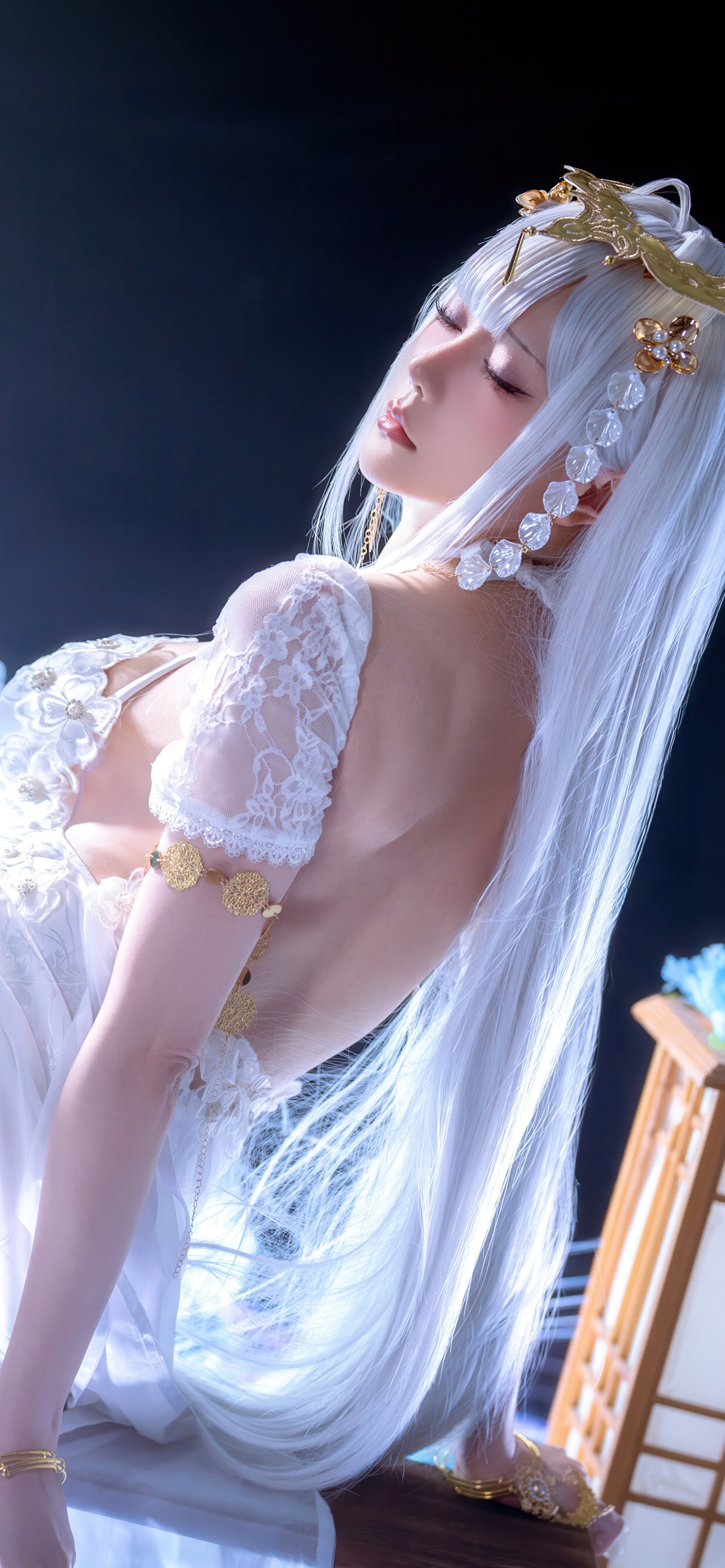 Hoshilily in white lace lingerie - Wallpapers for iPhone 13 Pro Max/12 Pro Max/14 Plus in 1284x2778 resolution