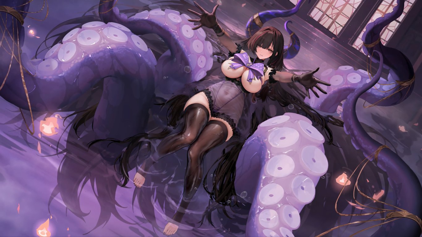 Anime Girl with Octopus Tentacles - Laptop Wallpapers in 1366x768 resolution