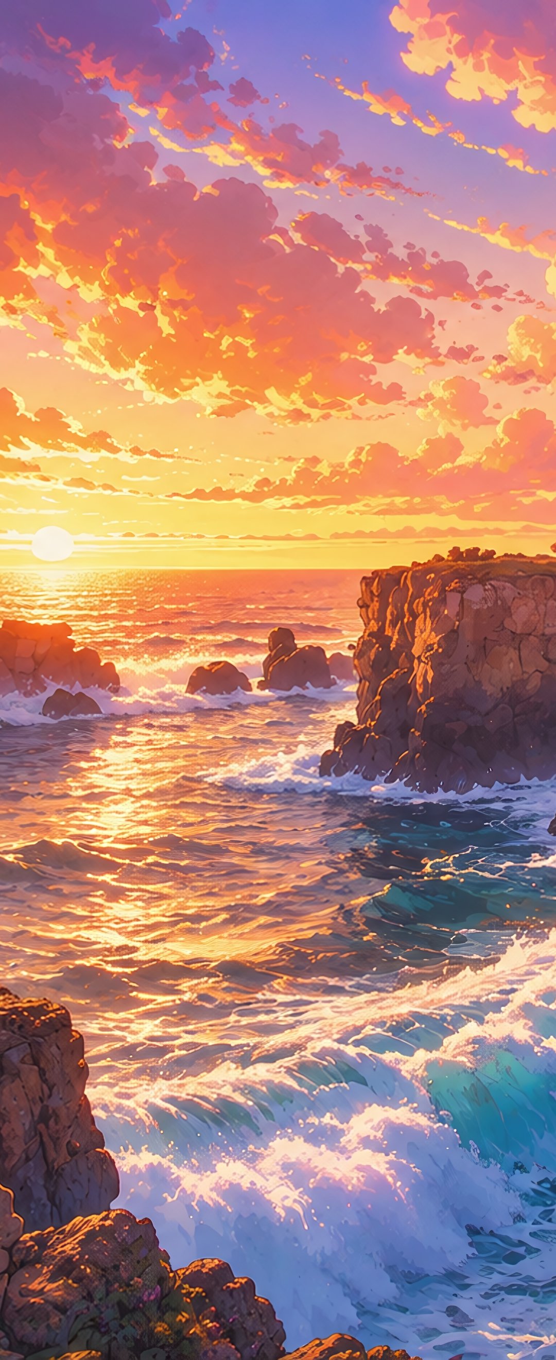 Rocky coast with ocean at sunset - Wallpapers for Samsung Galaxy Z Flip6, Motorola Razr 2025 in 1080x2640 resolution