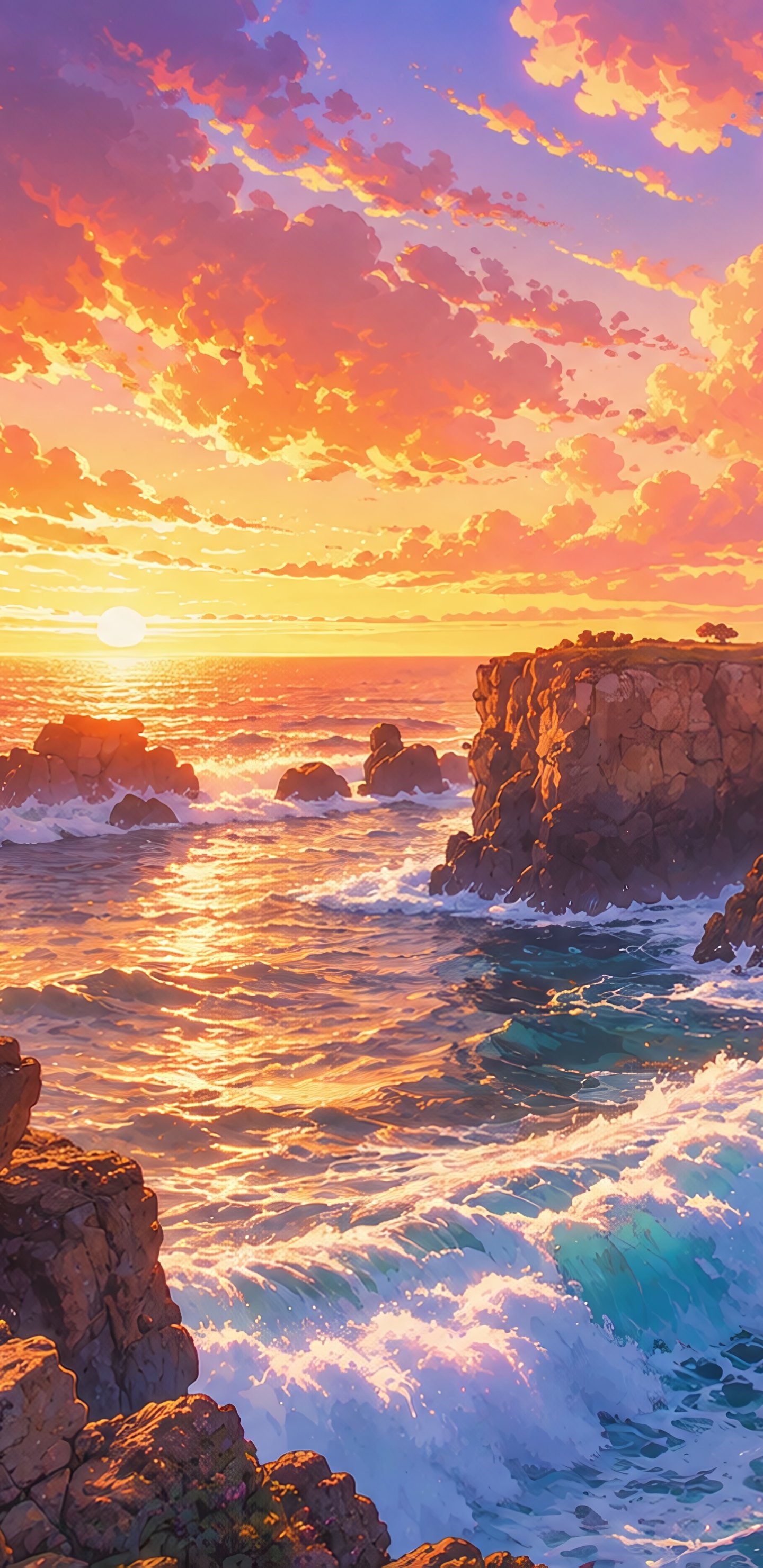 Rocky coast with ocean at sunset - Wallpapers for Samsung Galaxy S8/S8+/Note 8/S9/S9+/Note 9 in 1440x2960 resolution