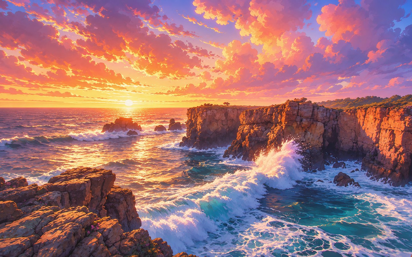 Rocky coast with ocean at sunset - WSXGA wallpapers in 1440x900 resolution