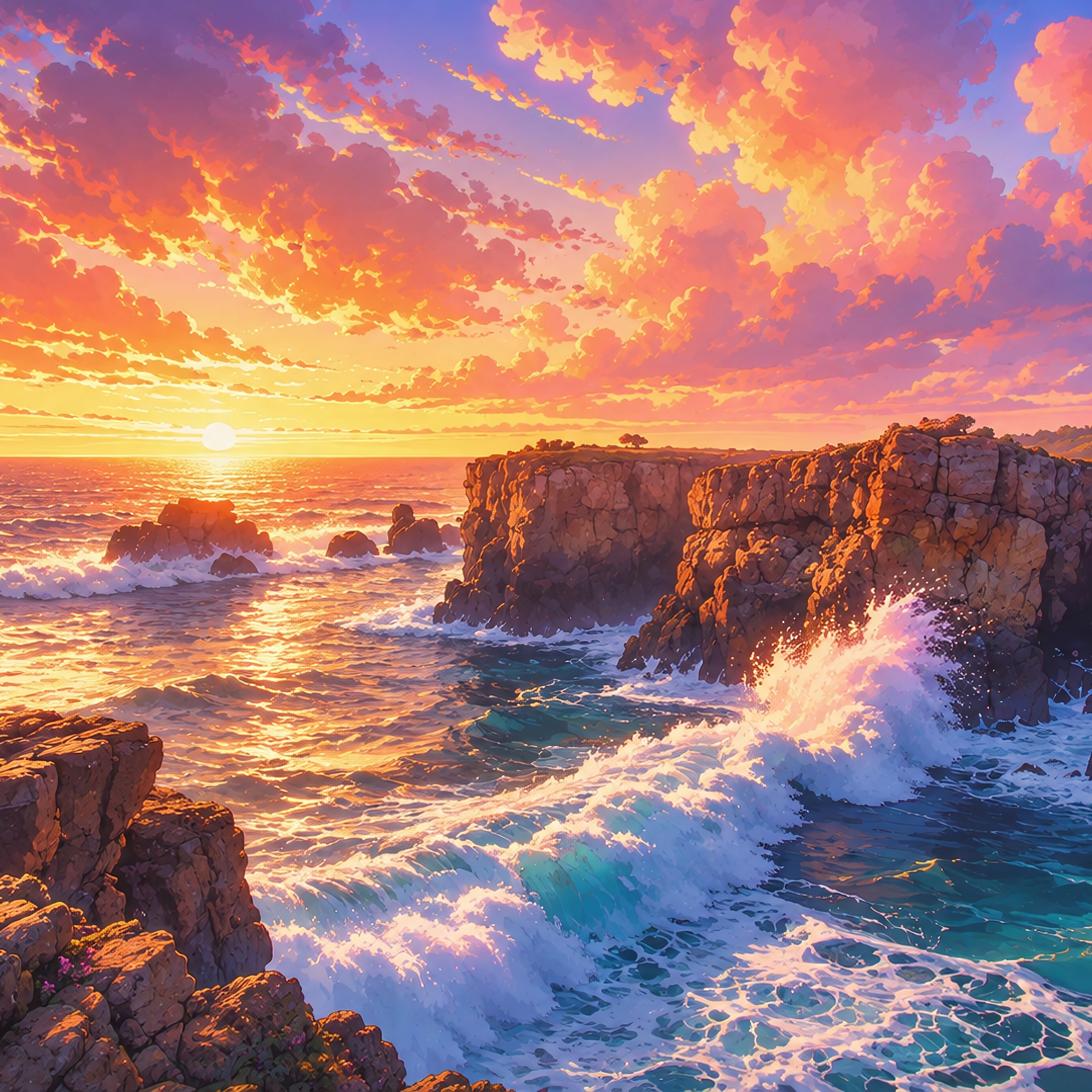 Rocky coast with ocean at sunset - Wallpapers for iPad 10.2″ in 2160x2160 resolution