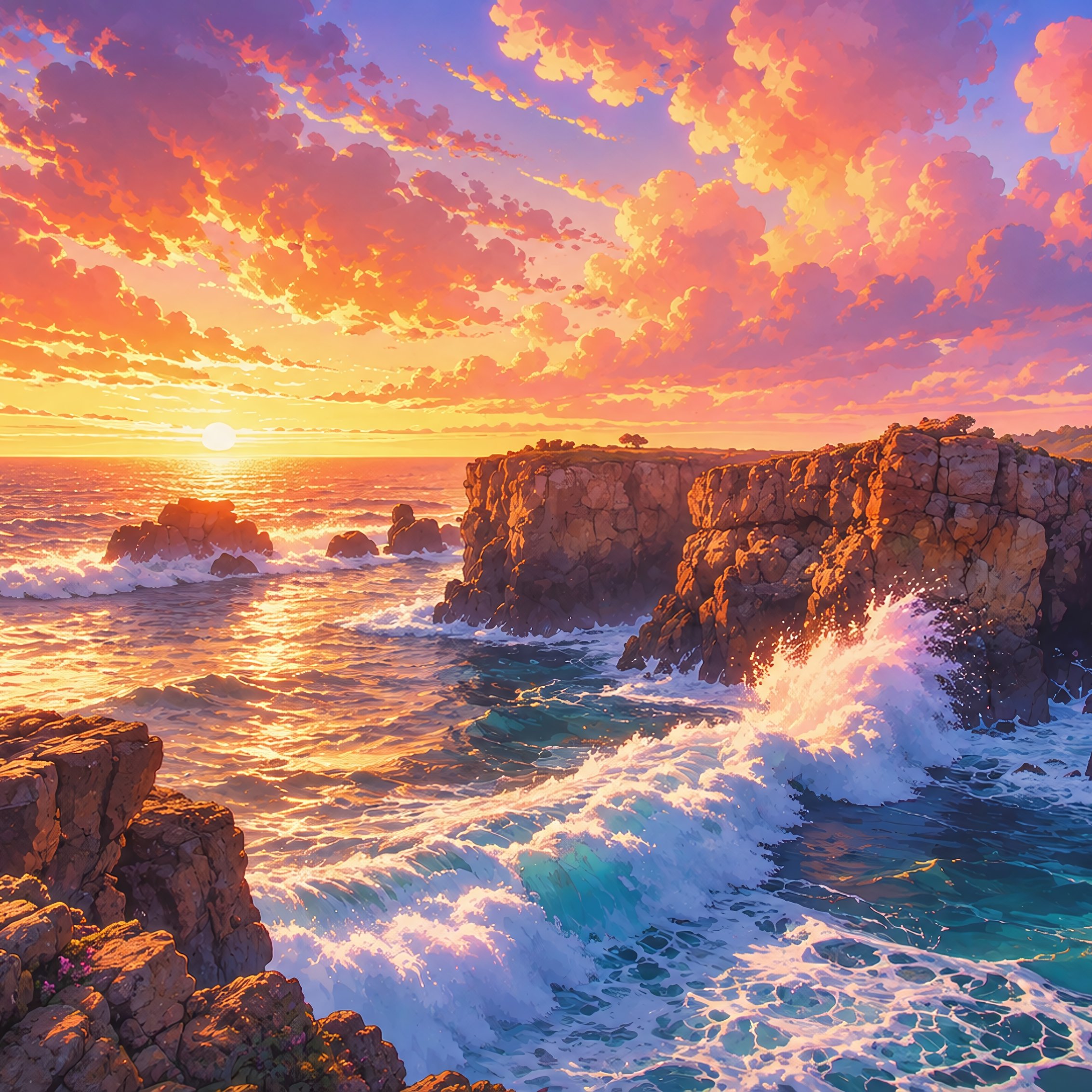 Rocky coast with ocean at sunset - Wallpapers for iPad mini 8.3″ in 2266x2266 resolution