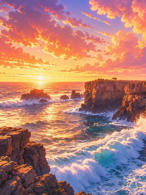 Rocky coast with ocean at sunset - Wallpapers for HTC/BlackBerry in 480x640 resolution