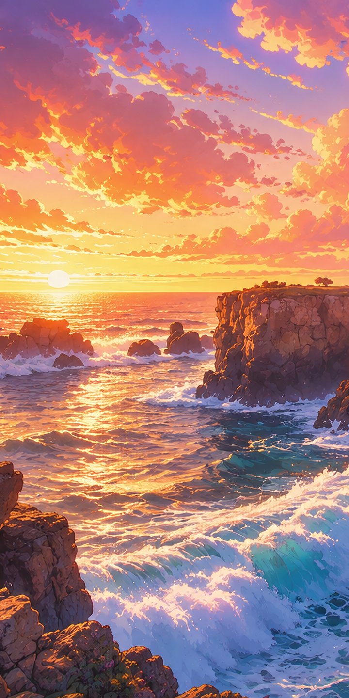 Rocky coast with ocean at sunset - Wallpapers for Samsung Galaxy A03s, Xiaomi Redmi 7A, POCO C3 in 720x1440 resolution