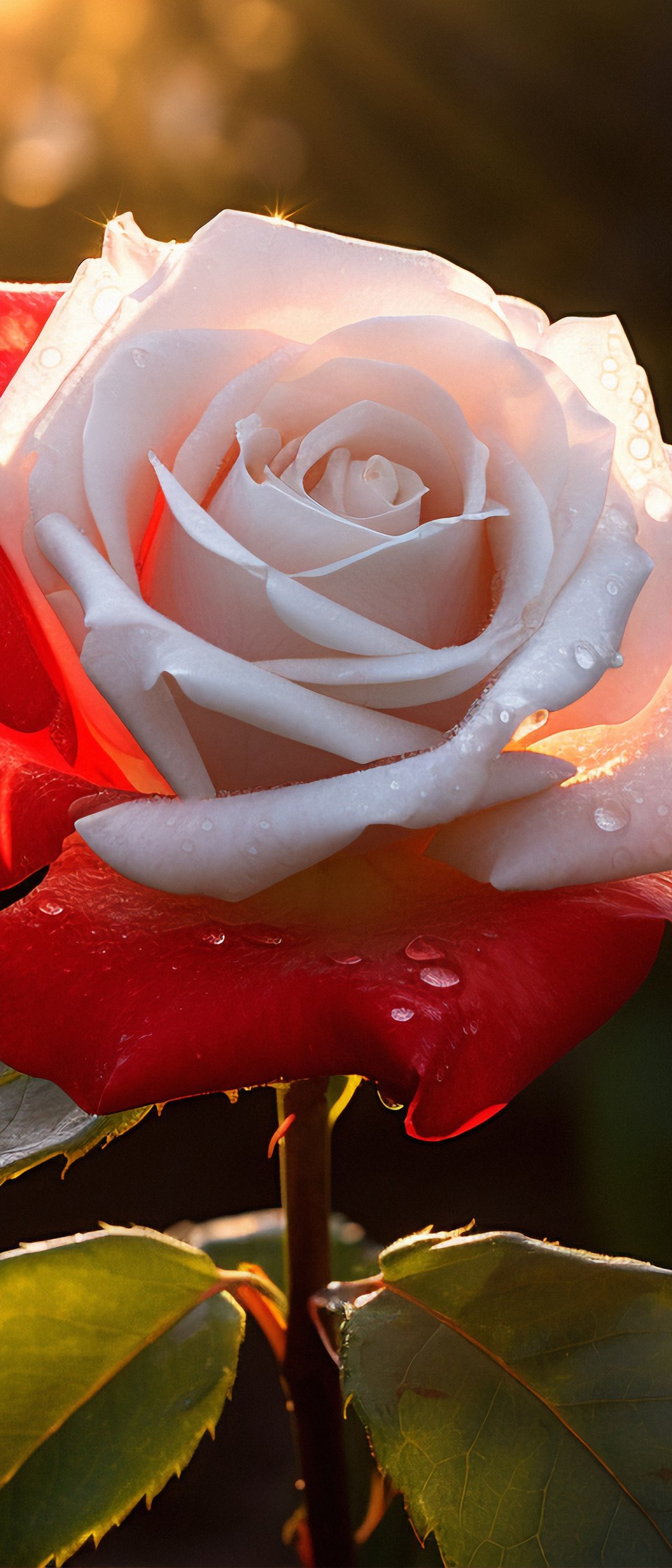 White and red rose close-up - Wallpapers for Samsung Galaxy Z Flip7, Sony Xperia 5 II/5 III/5 V/10 IV/10 V, Xiaomi Mix Fold 3 in 1080x2520 resolution