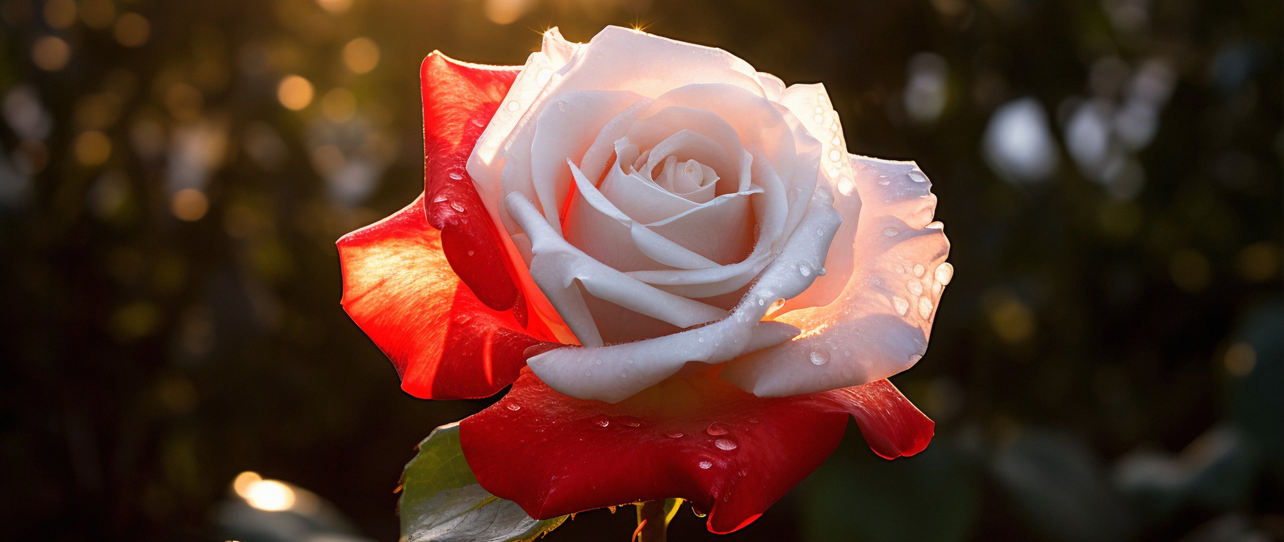 White and red rose close-up - UltraWide 21:9 wallpapers in 2560x1080 resolution