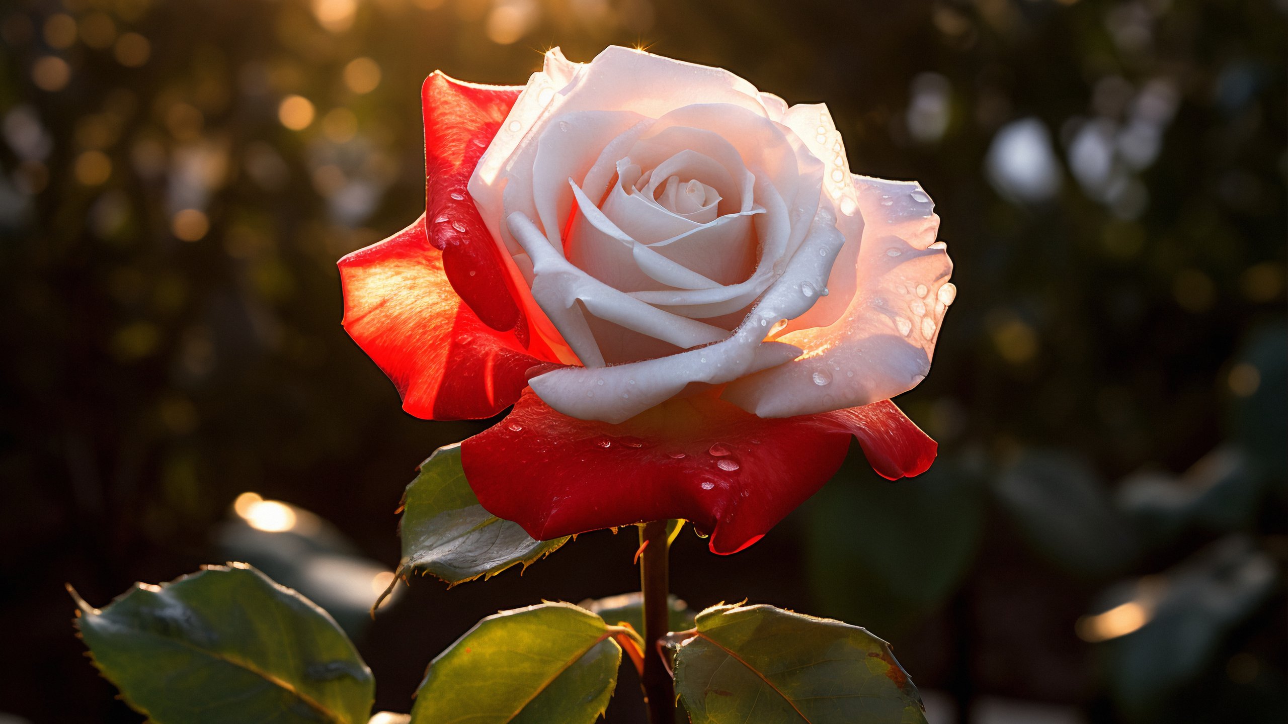 White and red rose close-up - 2K Quad HD wallpapers in 2560x1440 resolution