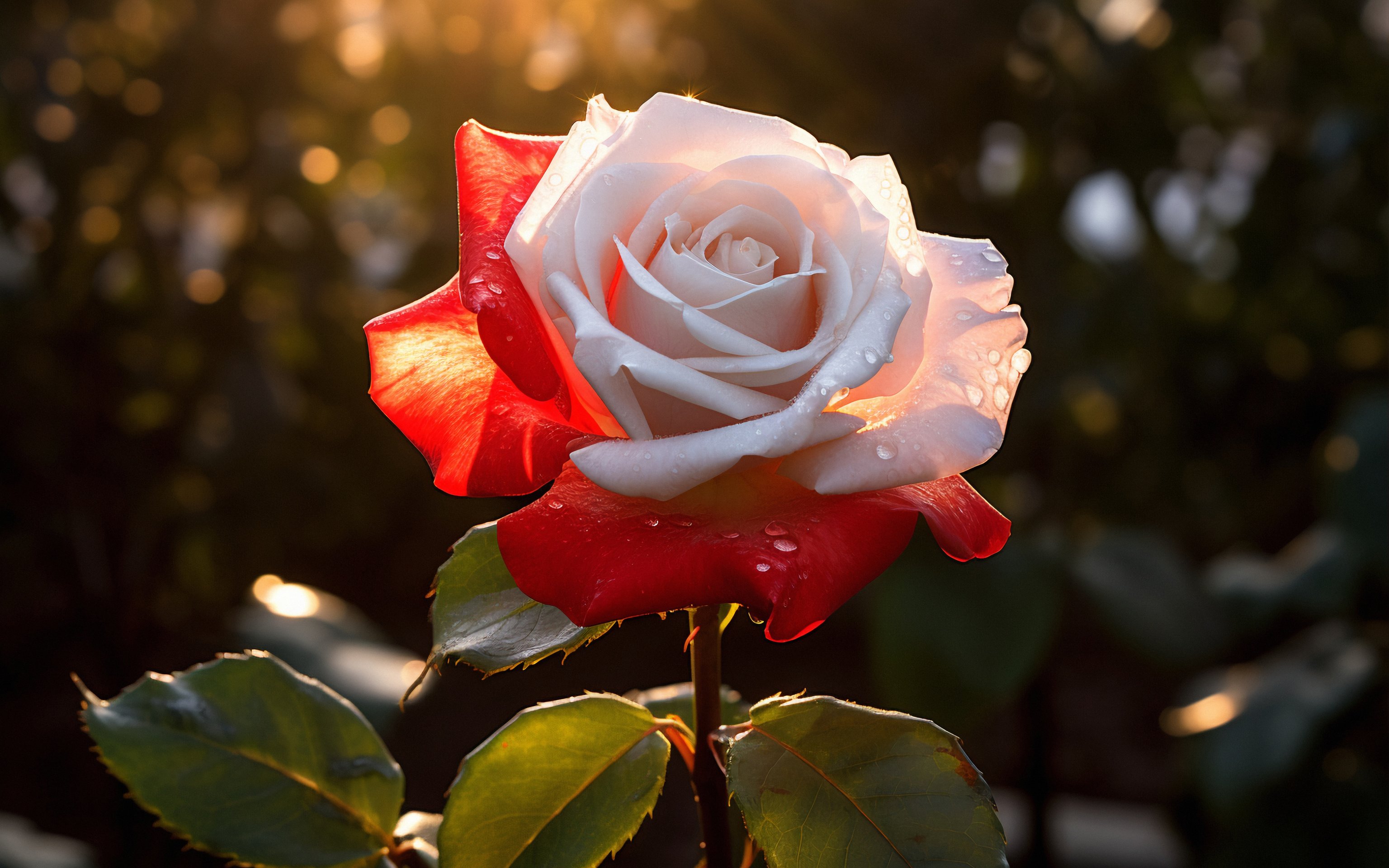 White and red rose close-up - Wallpapers for Apple MacBook 16″ in 3072x1920 resolution