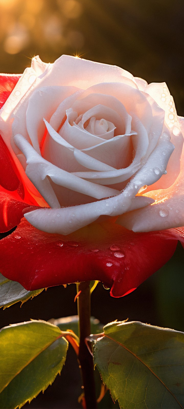 White and red rose close-up - Wallpapers for Xiaomi Redmi 10C/C40/C51, Samsung Galaxy A12/A02s/A03/M12 in 720x1600 resolution