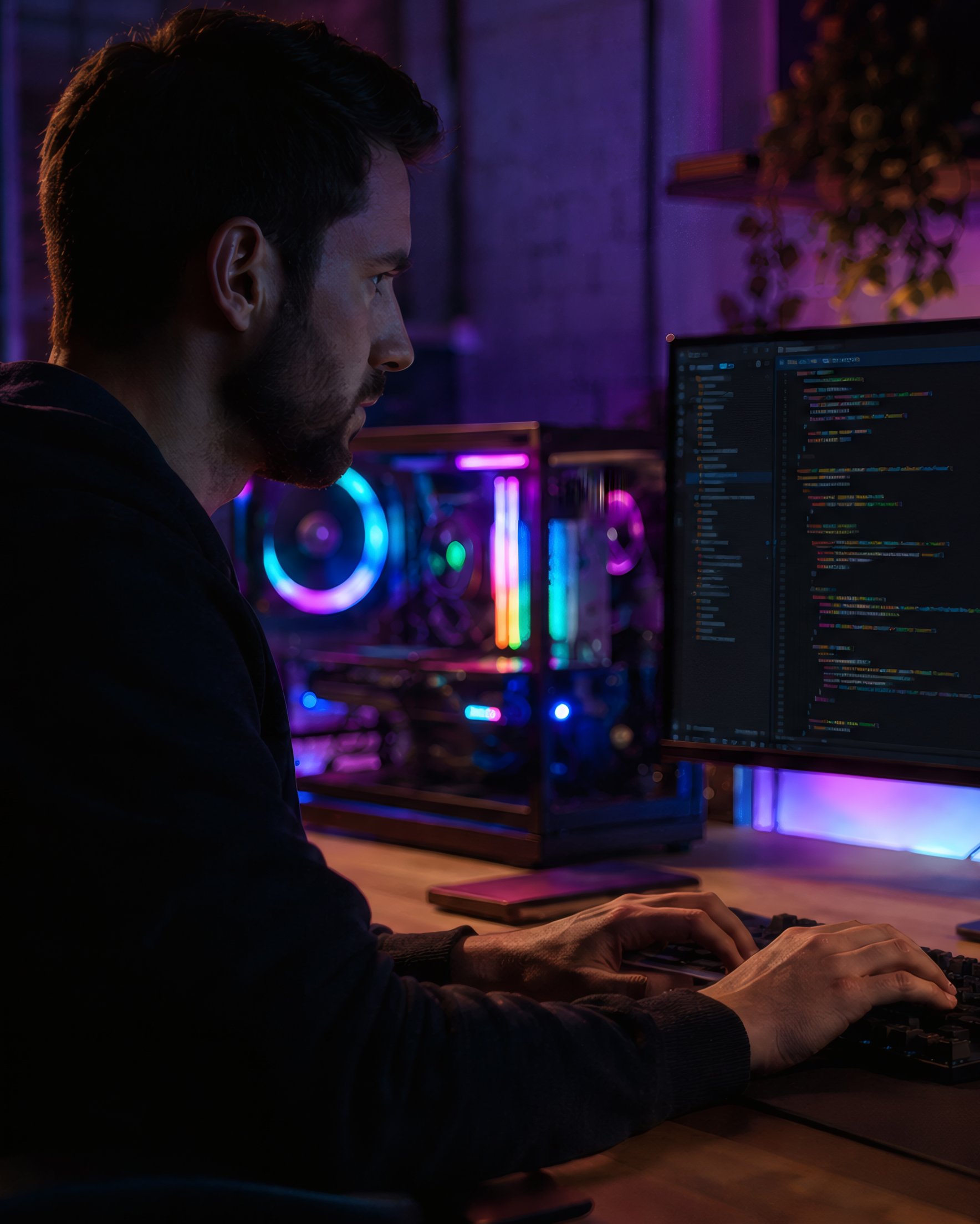 Programmer at Night Workspace - Wallpapers for Samsung Galaxy Z Fold 2/3 in 1768x2208 resolution