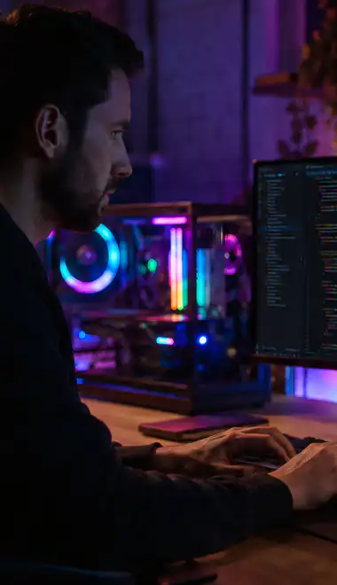 Обои для Samsung (360x740): программист, монитор, код, мужчина